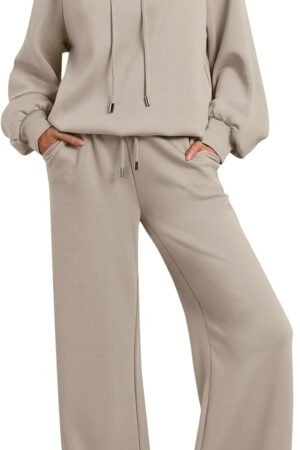 Women's lounge sweatsuit 2-piece drawstring sweatshirt wide leg pants set