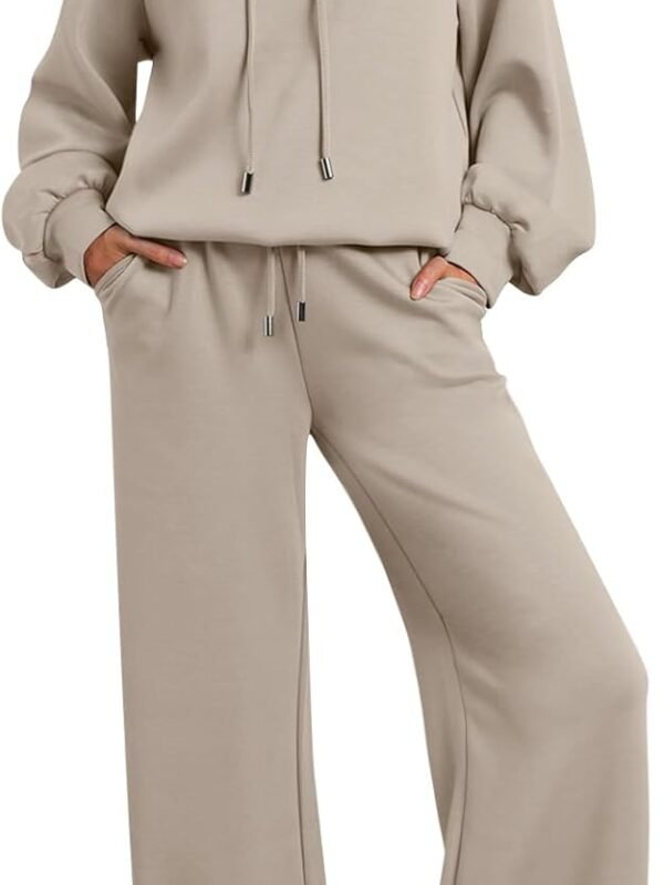 Women's lounge sweatsuit 2-piece drawstring sweatshirt wide leg pants set