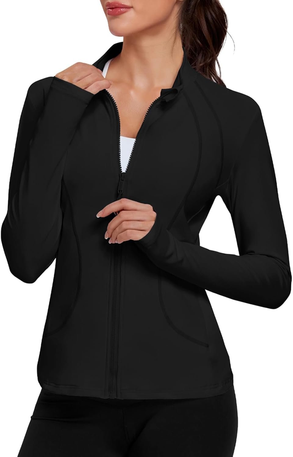 Women's athletic zip-up jacket sport workout shirt gym yoga activewear with pockets