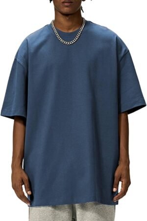 Men's oversized cotton T-shirt heavyweight casual crew neck loose summer top