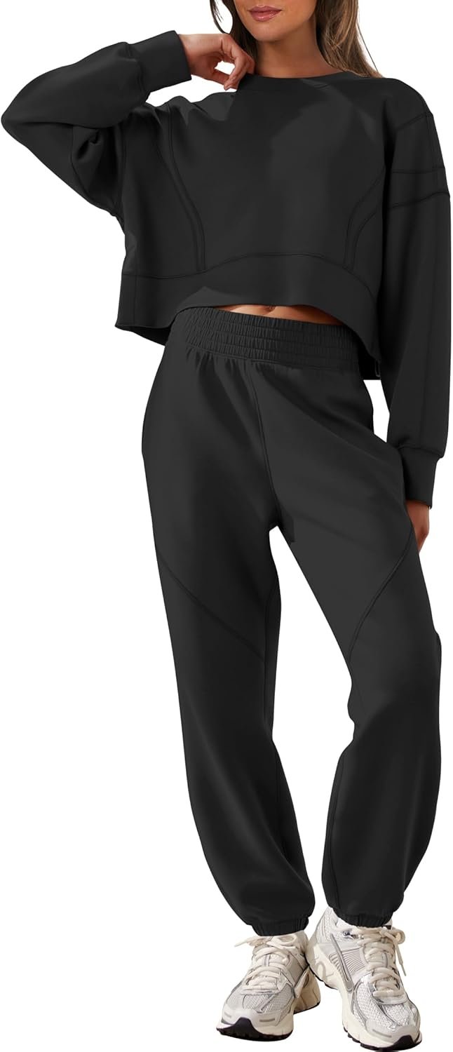 Women's 2-piece lounge set cropped sweatshirt joggers casual sweatsuit set