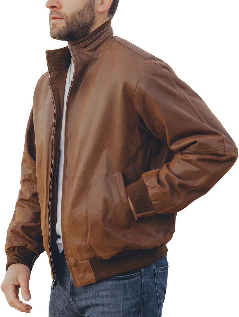 Men’s Leather Bomber Jacket Casual Style