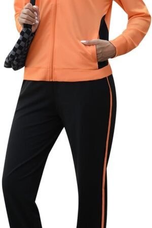 Color block women's 2-piece zip jacket jogger lounge tracksuit set