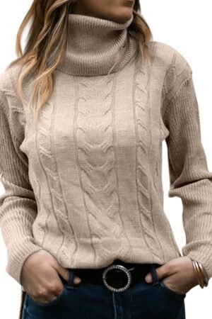 Women’s Turtleneck Cable Knit Long Sleeve Sweater
