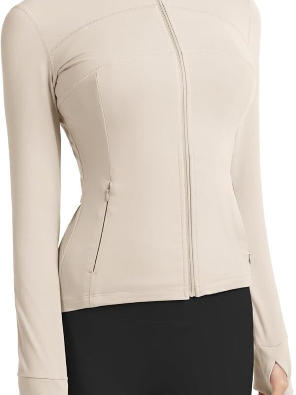 Women's slim fit workout running jacket full zip athletic yoga top thumb holes