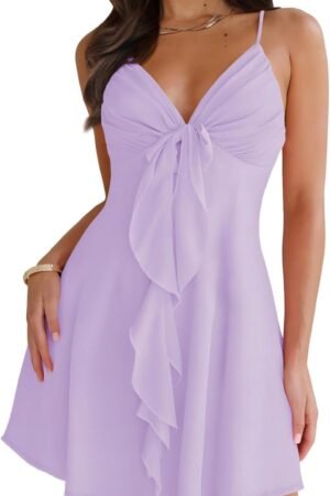 Women’s Sleeveless Deep V Neck Mini Dress Casual Flowy Sundress