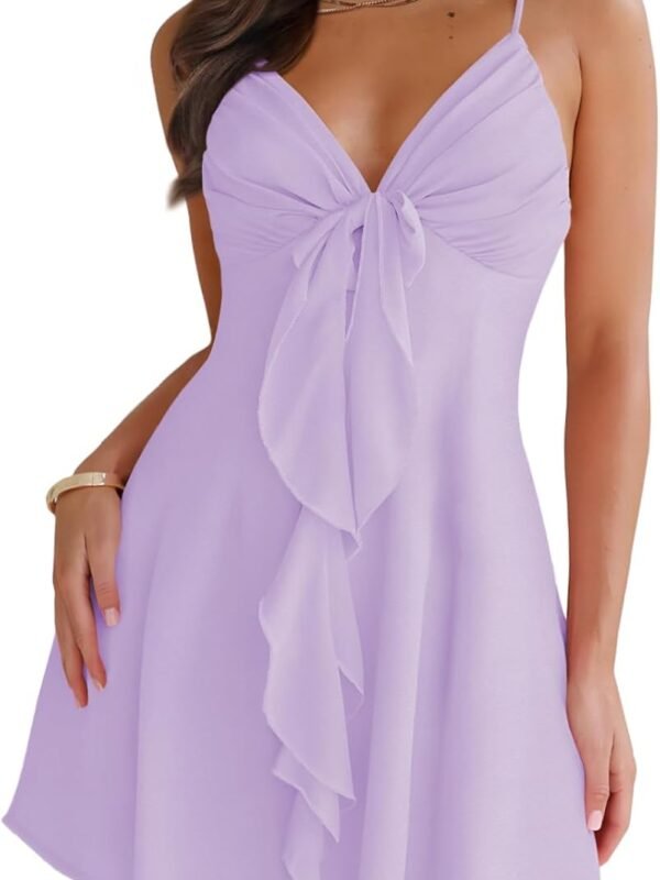 Women’s Sleeveless Deep V Neck Mini Dress Casual Flowy Sundress