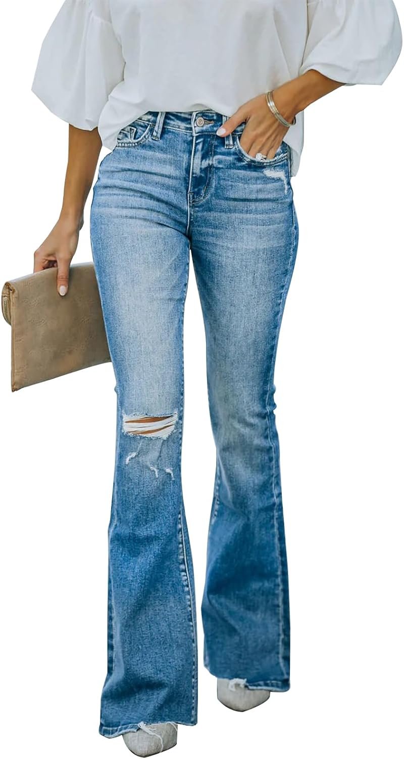Women’s High Waisted Bell Bottom Wide Leg Stretch Denim Jeans