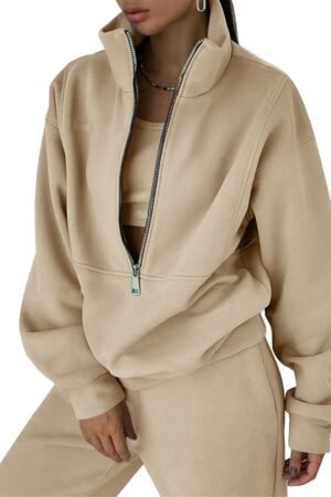 Women's fleece 2-piece sweatsuit half zip sweatshirt jogger pants set
