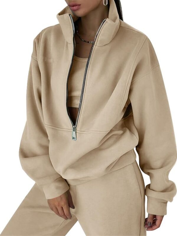 Women's fleece 2-piece sweatsuit half zip sweatshirt jogger pants set