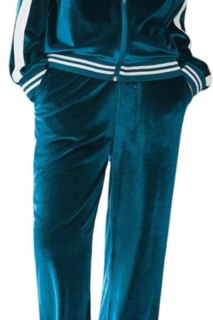 Women's velvet tracksuit 2-piece lounge set zip sweatshirt sweatpants with pockets