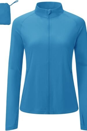Women's lightweight athletic jacket UV protection zip-up running jacket thumb holes
