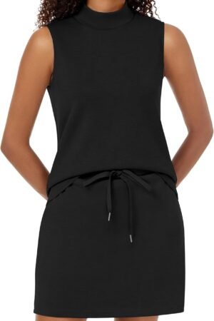 Women's two-piece skort set sleeveless athletic top elastic skort outfit