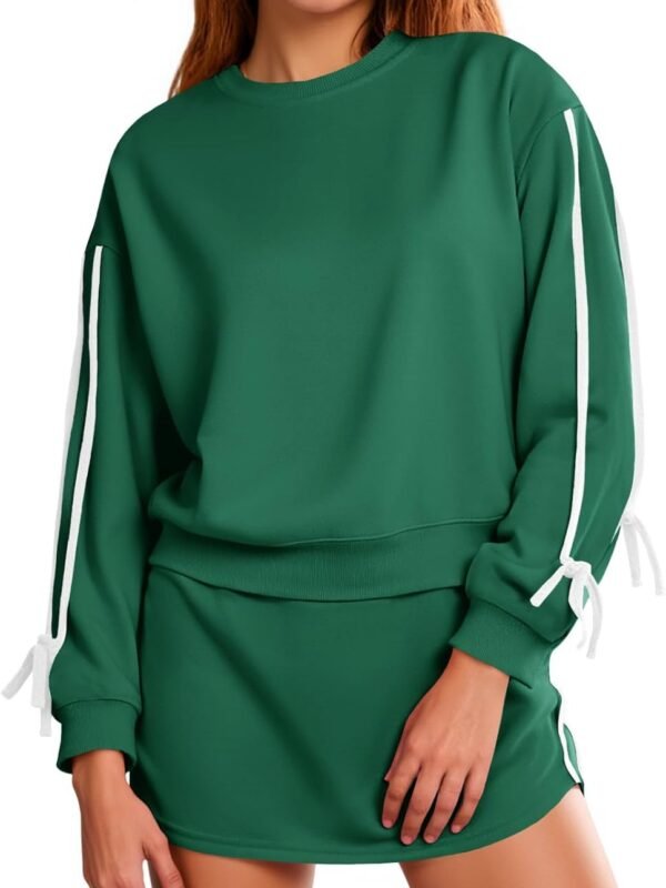 Women's 2-piece outfit crewneck sweatshirt tie waist skort casual set
