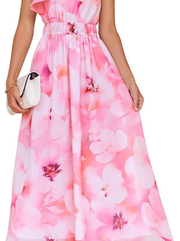 Women’s Floral One Shoulder Sleeveless Maxi Dress with High Waist