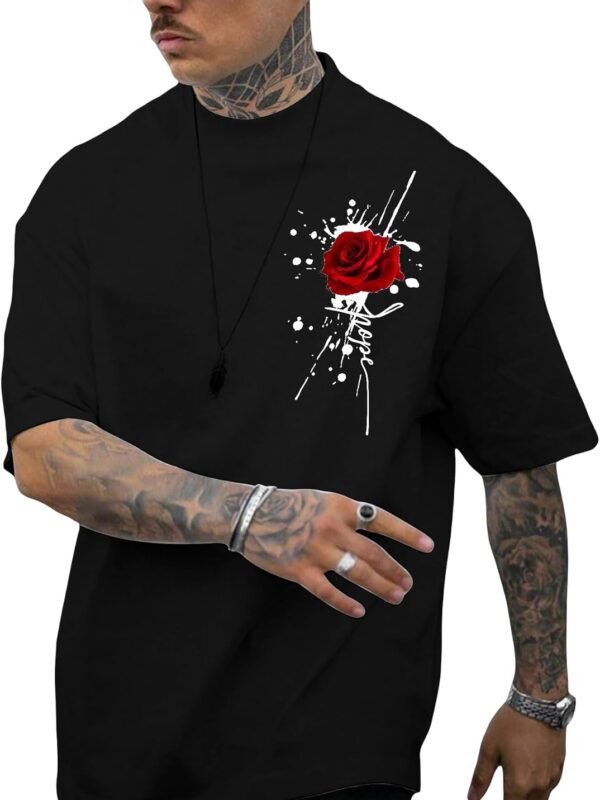 Men's rose print graphic oversized T-shirt casual summer streetwear top