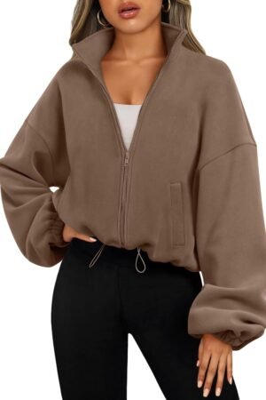 Women’s Oversized Fleece Zip Up Jacket Long Sleeve Sherpa Sweatshirt