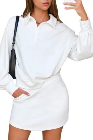 Women's two-piece polo sweatshirt skort matching athletic outfit set
