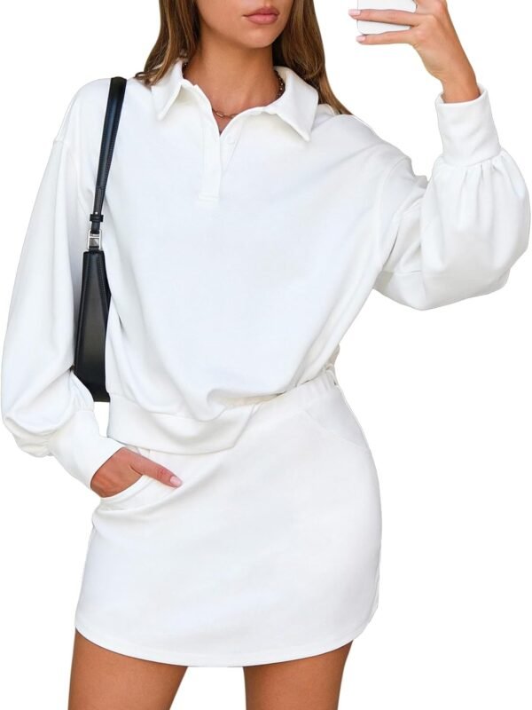 Women's two-piece polo sweatshirt skort matching athletic outfit set