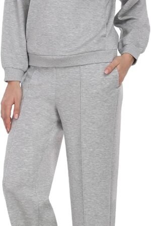 Women's 2-piece outfit long sleeve pullover top wide leg sweatpants set