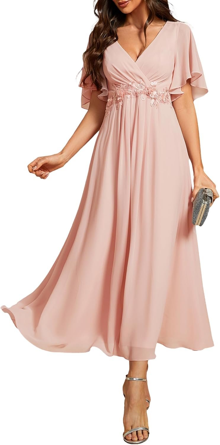 Women’s V-Neck A-Line Maxi Dress Elastic High Waist Evening Party Dress