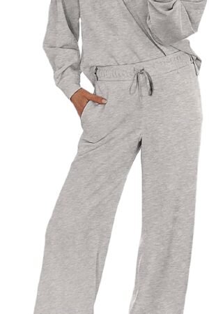 Two-piece lounge set V-neck sweatshirt wide leg sweatpants matching outfit