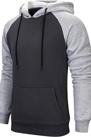 Men’s Patchwork Color Block Fleece Hoodie Pullover Sweatshirt with Pocket