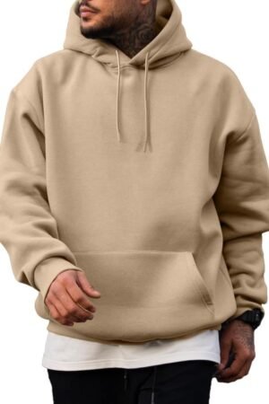 Men’s Casual Cotton Blend Hooded Pullover Sweatshirt with Drawstring