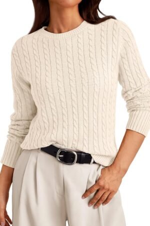 Women’s Lightweight Cable Knit Business Casual Pullover Sweater