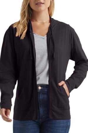 Women’s Slub Knit Zip Up Hoodie Lightweight Cotton Blend Sweatshirt