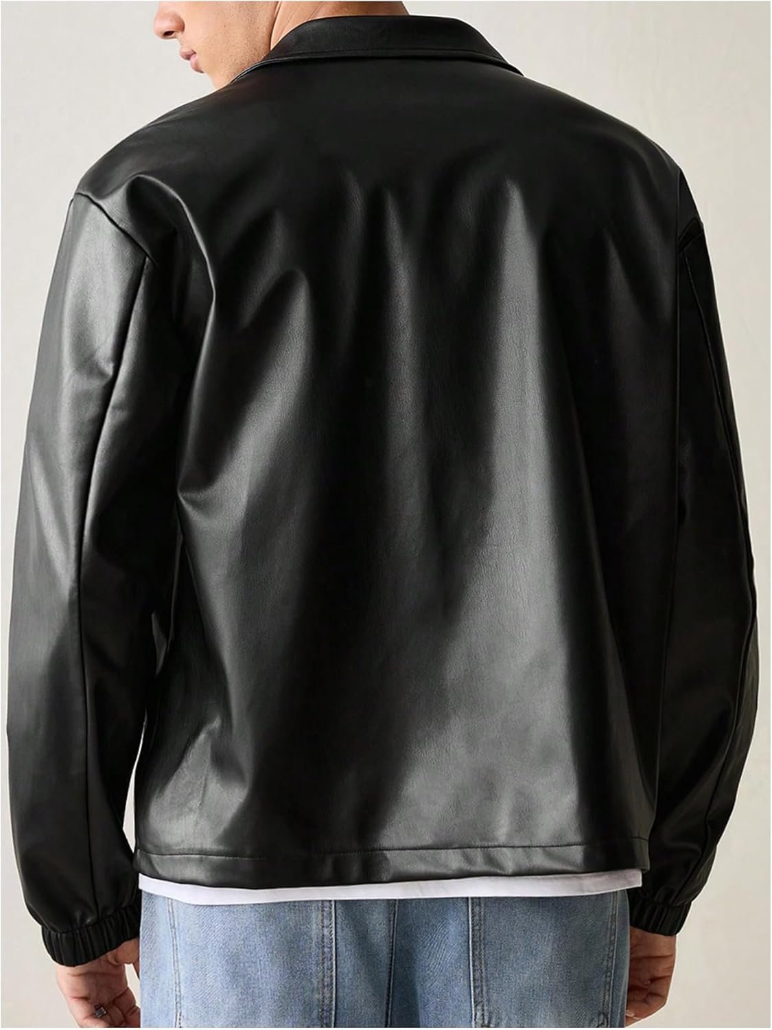 Men’s Faux Leather Motorcycle Jacket Zip Up Lightweight Biker Coat - Image 2