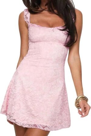Women’s Floral Print Sleeveless A-Line Mini Dress with Lace Detail