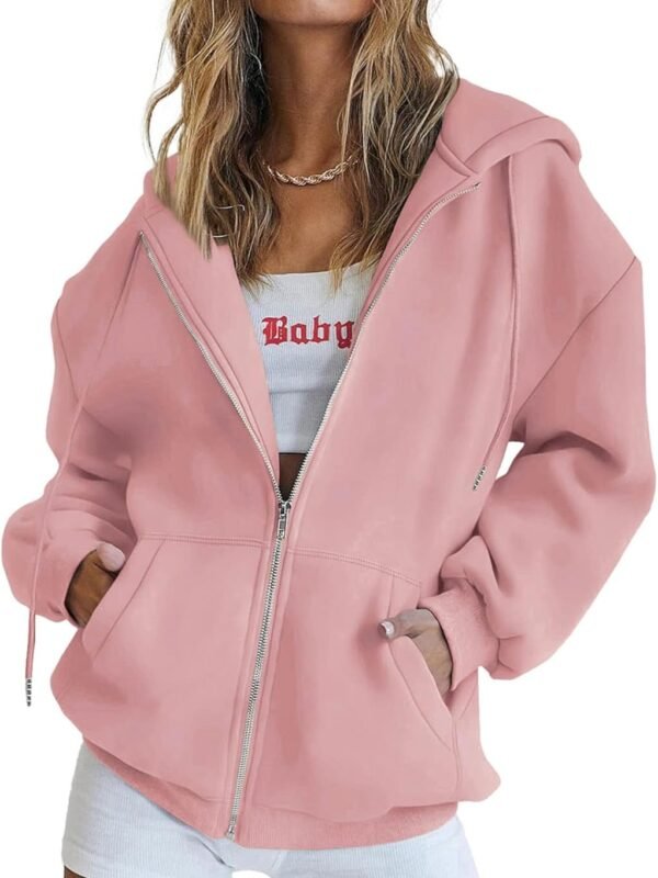 Women’s Zip Up Casual Hooded Sweatshirt Jacket with Pockets