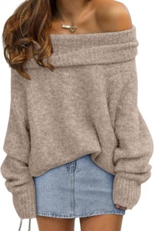 Women’s Off Shoulder Oversized Sweater Batwing Sleeve Knit Pullover