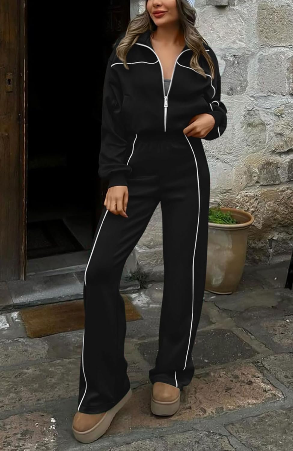 Women's two-piece tracksuit long sleeve zip sweatshirt pants set - Image 2