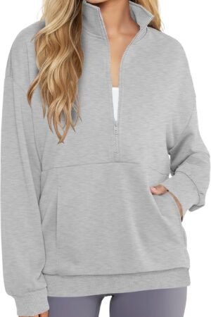 Women’s Quarter Zip Lightweight Pullover Hoodie Casual Workout Jacket