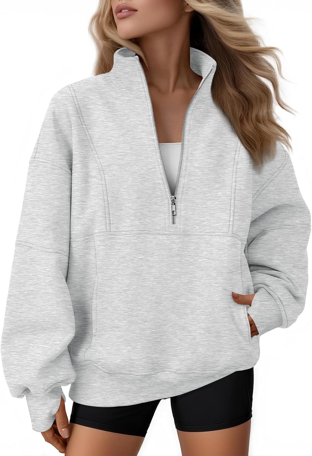 Women’s Oversized Quarter Zip Fleece Sweatshirt Mock Neck Pullover Jacket