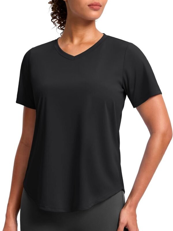 This women's casual short-sleeve top features a skin-friendly fabric with enhanced moisture-wicking and breathability properties.