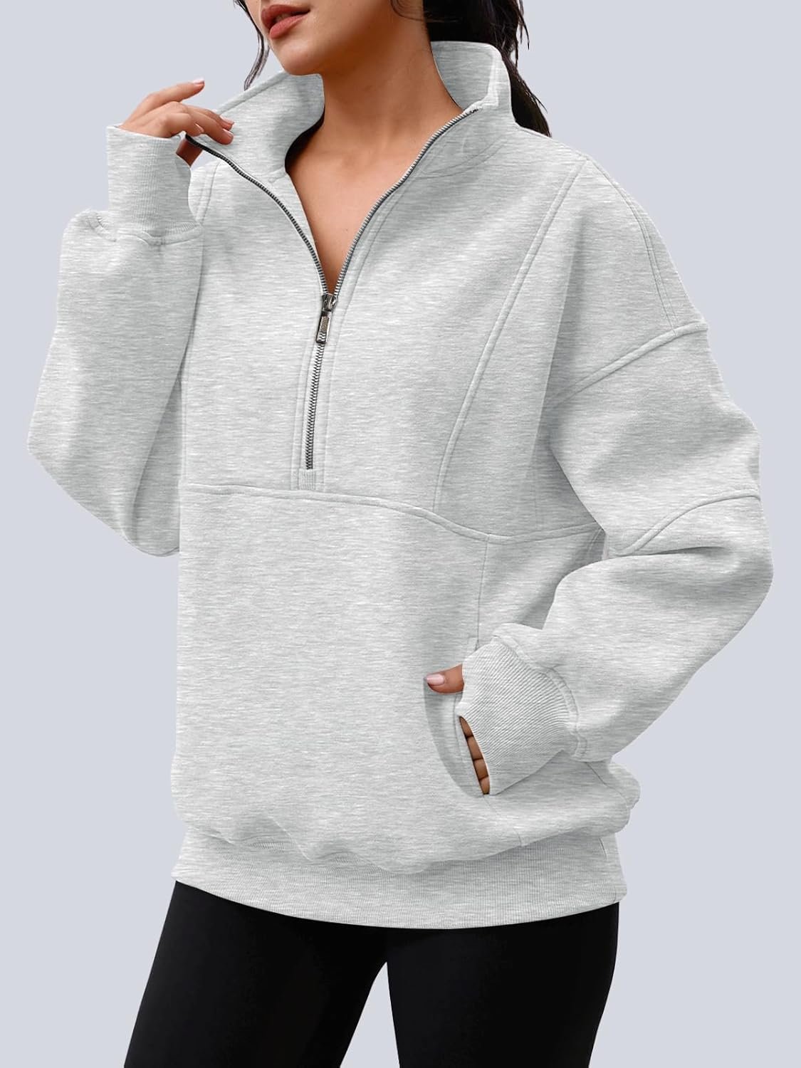 Women’s Oversized Quarter Zip Fleece Sweatshirt Mock Neck Pullover Jacket - Image 2