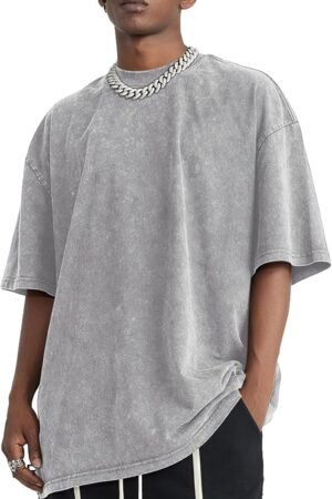 Oversized vintage acid wash T-shirt cotton streetwear loose fit casual top