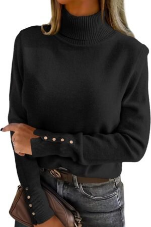 Women’s Turtleneck Knitted Button Pullover Sweater Long Sleeve Casual Top
