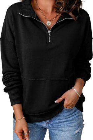 Women’s Casual Half Zip Lightweight Sweatshirt Long Sleeve Pullover Top