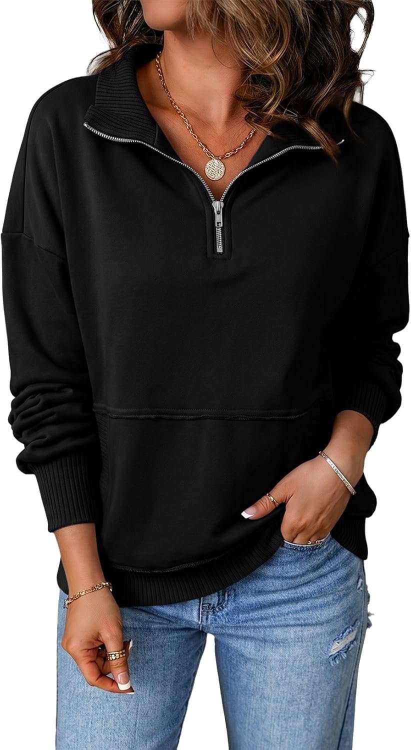 Women’s Casual Half Zip Lightweight Sweatshirt Long Sleeve Pullover Top