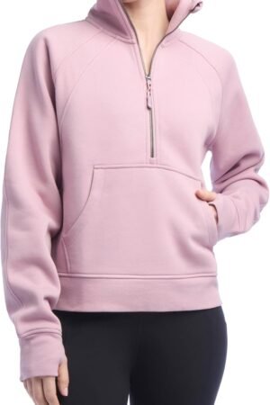 Women’s Ribbed Half Zip Pullover Sweatshirt Casual Loose Fit