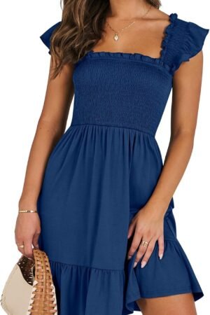 Women’s Sleeveless Square Neck Backless Ruffle Mini Sundress