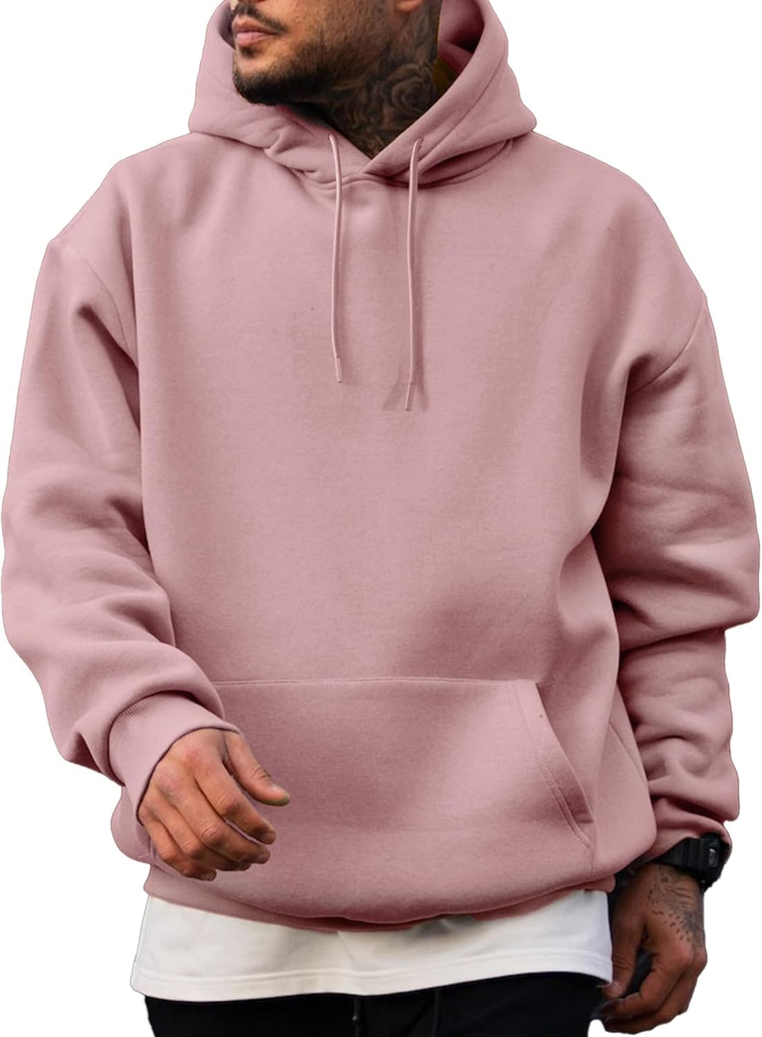 Men’s Casual Cotton Blend Hooded Pullover Sweatshirt with Drawstring - Image 2