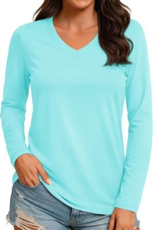 Women's lightweight V-neck athletic top quick-dry UV protection hiking running shirt