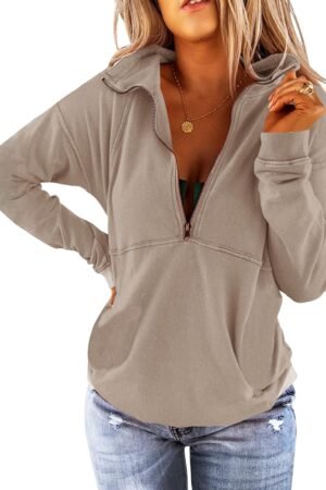 Women’s Long Sleeve Half Zip Pullover Sweatshirt Loose Casual Top