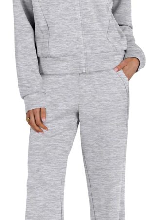 Women's lounge set 2-piece sweatsuit zip sweatshirt wide leg pants set