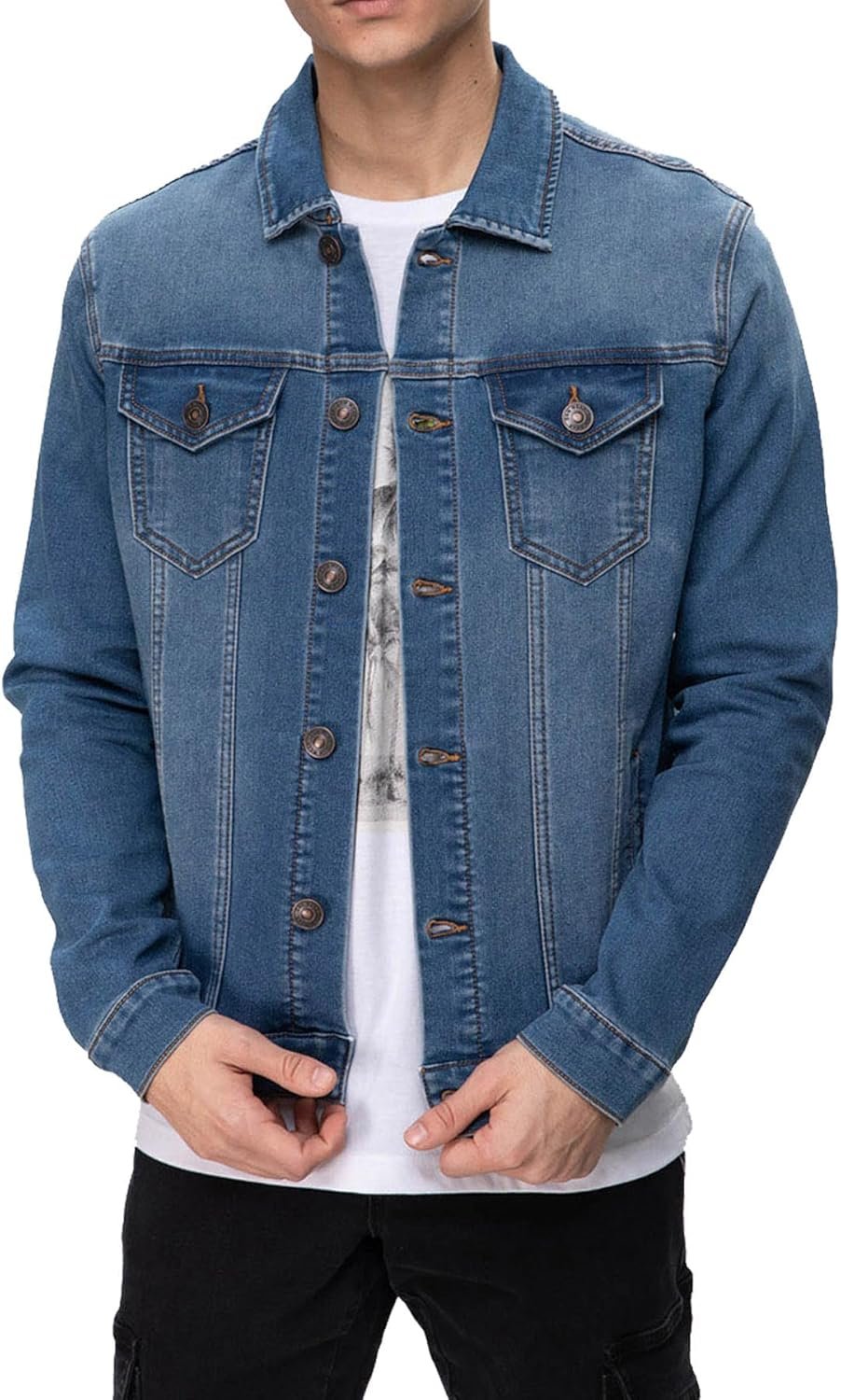 Men’s Button Down Denim Jacket Long Sleeve Casual Outerwear